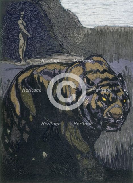 Tiger; scene from "The Jungle Book", 1919. Creator: Paul Jouve.