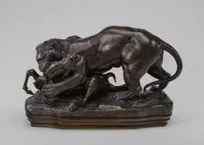 Tiger Surprising an Antelope, model c. 1831, cast after 1855. Creator: Antoine-Louis Barye