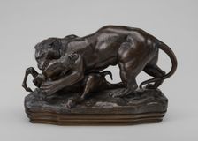 Tiger Surprising an Antelope, model c. 1831, cast after 1855. Creator: Antoine-Louis Barye