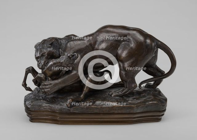 Tiger Surprising an Antelope, model c. 1831, cast after 1855. Creator: Antoine-Louis Barye.