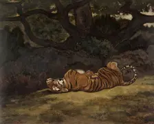 Tiger Rolling, c1850-1869. Creator: Antoine-Louis Barye