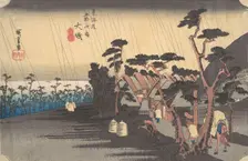 Tiger Rain at Oiso Station, ca. 1834., ca. 1834. Creator: Ando Hiroshige