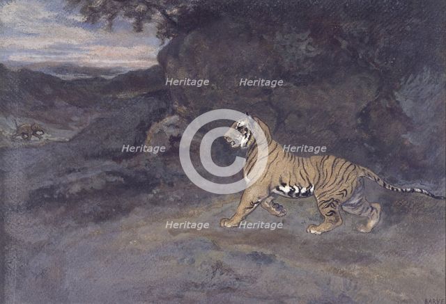 Tiger Watching an Elephant, c1857. Creator: Antoine-Louis Barye.