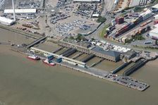 Tilbury Riverside Station and floating landing stage, Essex, 2018. Creator: Historic England