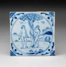 Tile with Adam and Eve, Lambeth, c. 1700. Creator: Unknown