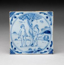 Tile with Adam and Eve, Lambeth, c. 1700. Creator: Unknown