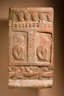 Tile with Ajivaka (?) Ascetics, 4th century. Creator: Unknown