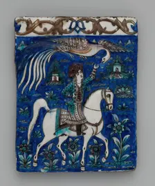 Tile with an Image of a Prince on Horseback, Iran, second half 19th century. Creator: Unknown