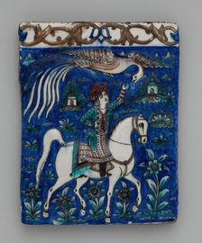 Tile with an Image of a Prince on Horseback, Iran, second half 19th century. Creator: Unknown
