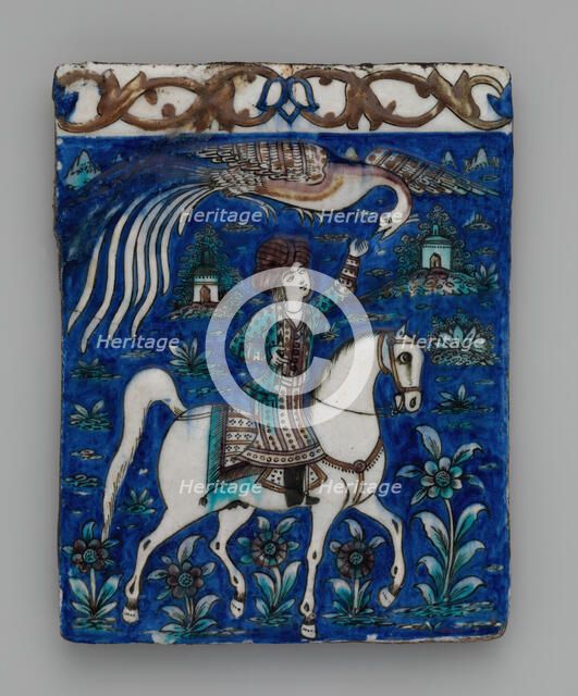 Tile with an Image of a Prince on Horseback, Iran, second half 19th century. Creator: Unknown.