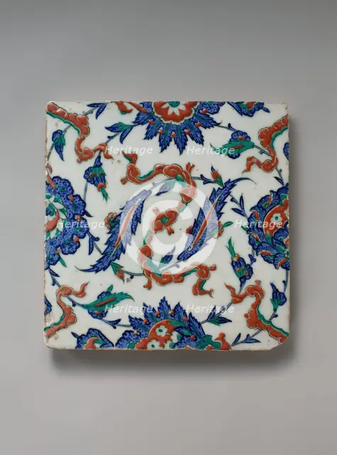 Tile with Floral and Cloud-band Design, Turkey, ca. 1578. Creator: Unknown.