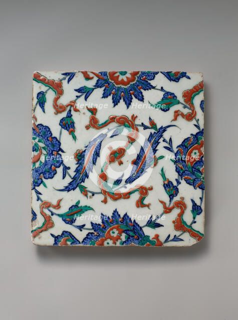 Tile with Floral and Cloud-band Design, Turkey, ca. 1578. Creator: Unknown.