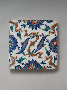 Tile with Floral and Cloud-band Design, Turkey, ca. 1578. Creator: Unknown