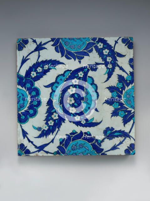 Tile with 'Saz' Leaf Design, Turkey, ca. 1545-55. Creator: Unknown.