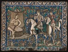 Tile depicting Khusrau Happening upon Shirin Bathing, Qajar dynasty, late 19th century. Creator: Unknown