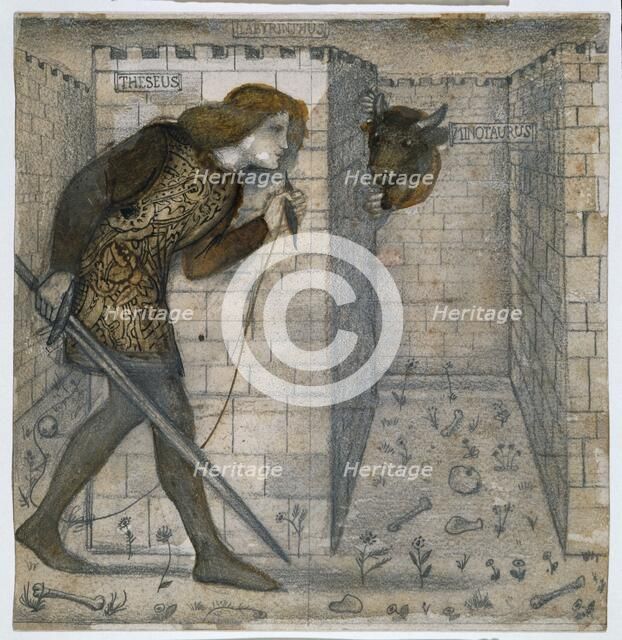 Tile Design - Theseus and the Minotaur in the Labyrinth, 1861. Creator: Sir Edward Coley Burne-Jones.