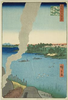 Tile Kilns and Hashiba Ferry on the Sumida River (Sumidagawa Hashiba no watashi kawaragama..., 1857. Creator: Ando Hiroshige