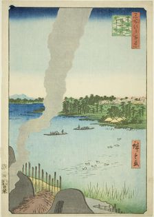 Tile Kilns and Hashiba Ferry on the Sumida River (Sumidagawa Hashiba no watashi kawaragama..., 1857. Creator: Ando Hiroshige