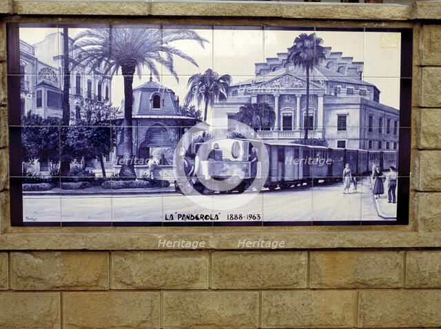 Tile panel representing the old train 'the Panderola' that crossed the city of Castellón until 19…