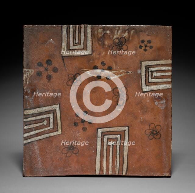 Tile: Red Oribe Ware; Platform for Tea in Summer, c. 1600. Creator: Unknown.