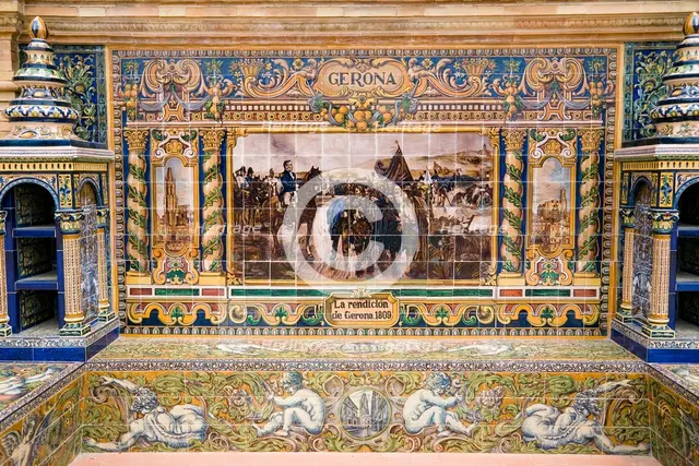 Tiled alcove in the Plaza de Espana, Seville, Andalusia, Spain, 2007.  Creator: Samuel Magal.