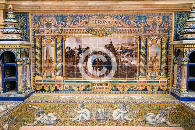 Tiled alcove in the Plaza de Espana, Seville, Andalusia, Spain, 2007.  Creator: Samuel Magal.
