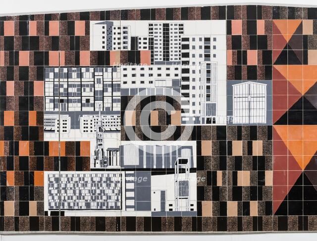 Tiled mural by Gordon Cullen, Coventry, West Midlands, 2014. Artist: Steven Baker.
