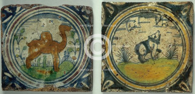 Tiles decorated with images of animals. Creator: Unknown.
