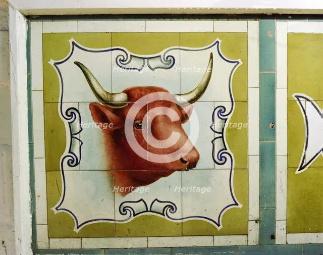 Tiles from A Scarratt, Butcher's, 47 High Street, Ilfracombe, Devon, July 2000. Artist: M Hesketh Roberts