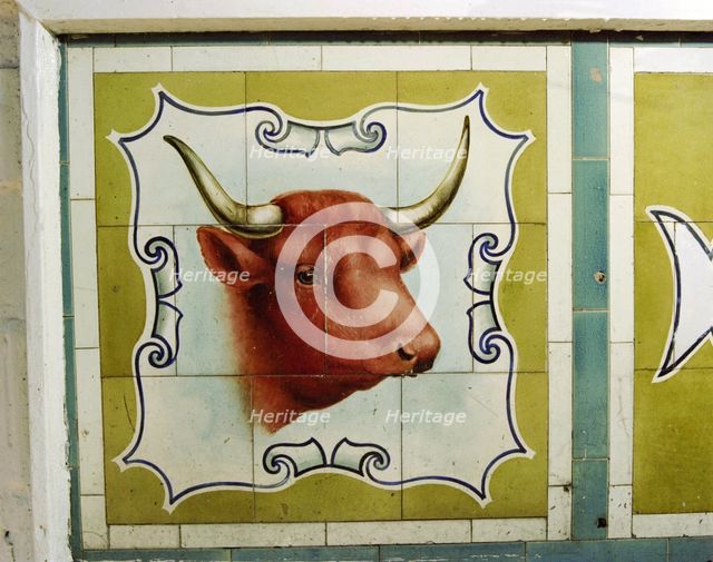 Tiles from A Scarratt, Butcher's, 47 High Street, Ilfracombe, Devon, July 2000. Artist: M Hesketh Roberts