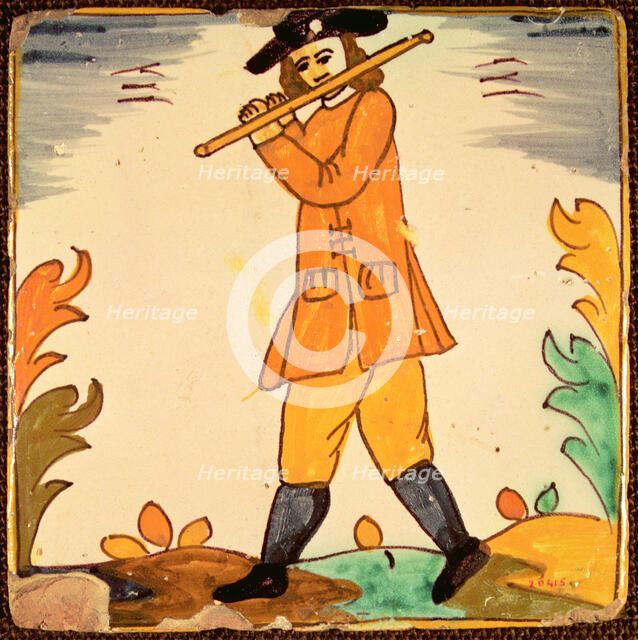 Tiles of the Palmita series, flute musician.