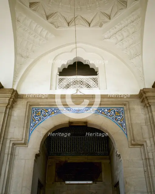 Tiles over the door of entrance to Muradiye Mosque, Muradiye Complex, Busra, Turkey, 1999. Creator: LTL.