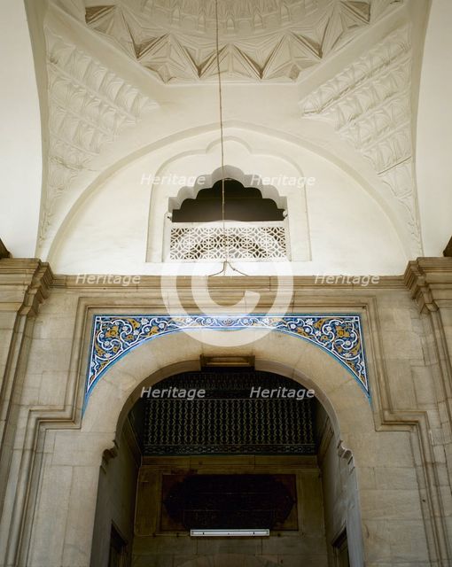 Tiles over the door of entrance to Muradiye Mosque, Muradiye Complex, Busra, Turkey, 1999. Creator: LTL.