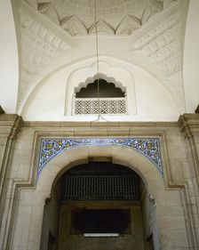 Tiles over the door of entrance to Muradiye Mosque, Muradiye Complex, Busra, Turkey, 1999. Creator: LTL