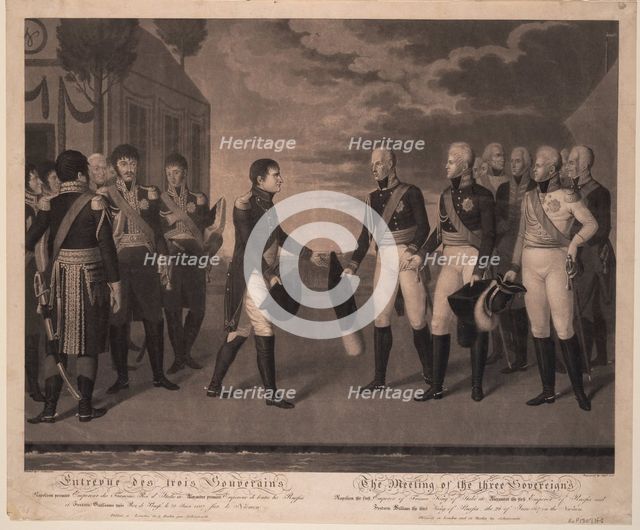 Tilsit Meeting of Three Monarchs on July 1807, 1808. Artist: Jügel, Johann Friedrich (1772-1833)