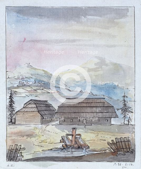 Timber Buildings in the Forests of Southern Germany, 1786.  Creator: Elias Martin.