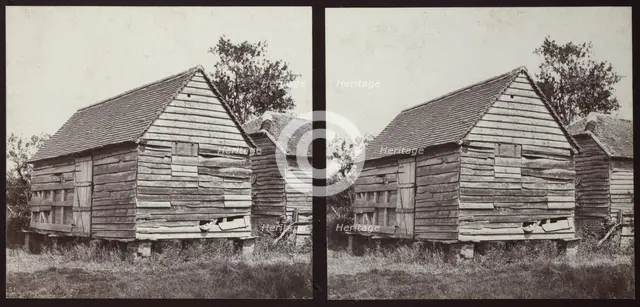 Timber barn on brick stilts, Sussex, 1913. Creator: Walter Edward Zehetmayr.