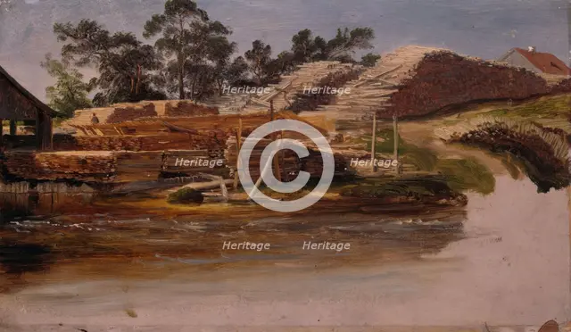 Timber Yard, probably 1839. Creator: Thomas Fearnley.