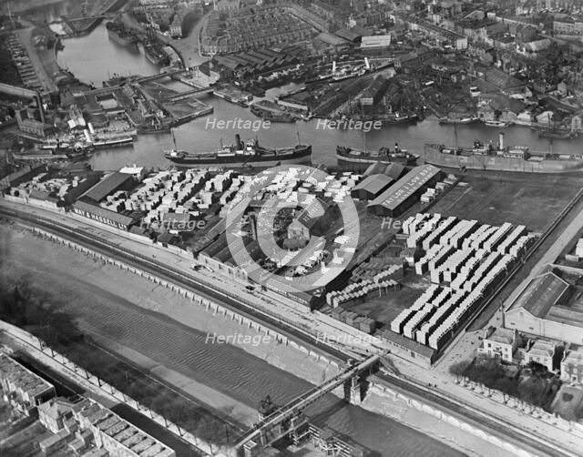 Timber yards at Baltic Wharf, Canada Wharf and Cumberland Wharf, Bristol, 1921. Artist: Aerofilms.