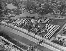 Timber yards at Baltic Wharf, Canada Wharf and Cumberland Wharf, Bristol, 1921. Artist: Aerofilms