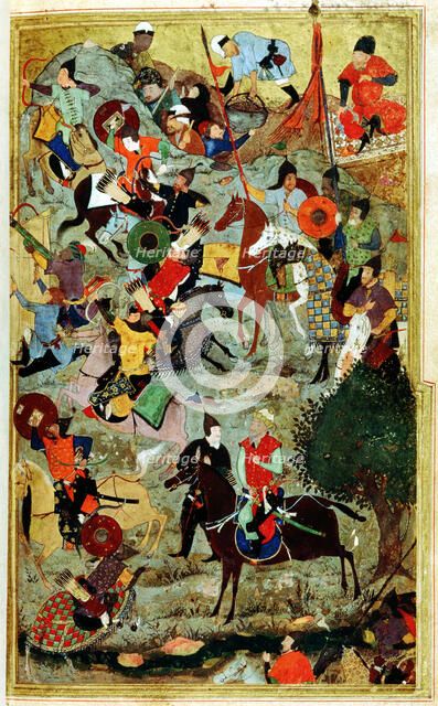Timur attacking the Knights of St John at Smyrna, 1402 (1467). Artist: Bihzad