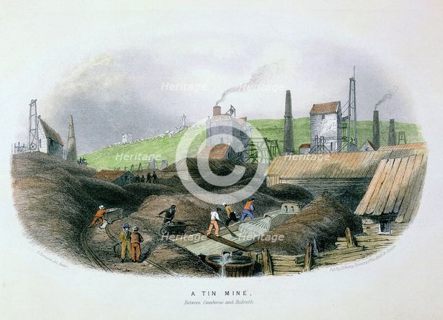 Tin mine between Camborne and Redruth, Cornwall, c1860. Creator: Unknown.