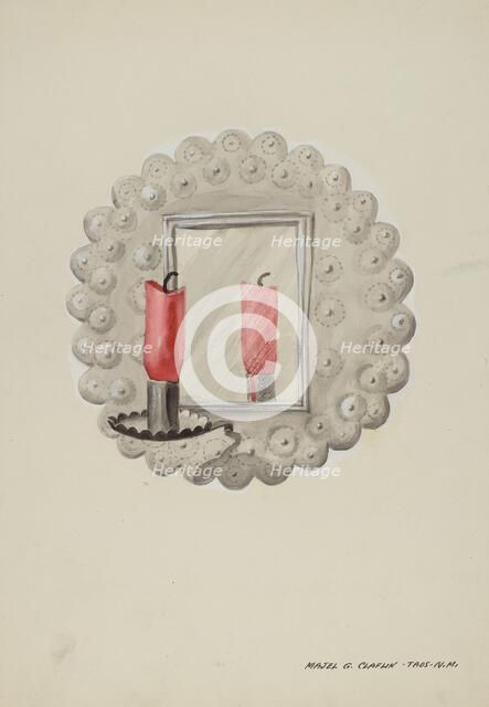Tin-Mirror Candle Sconce, c. 1937. Creator: Majel G. Claflin.