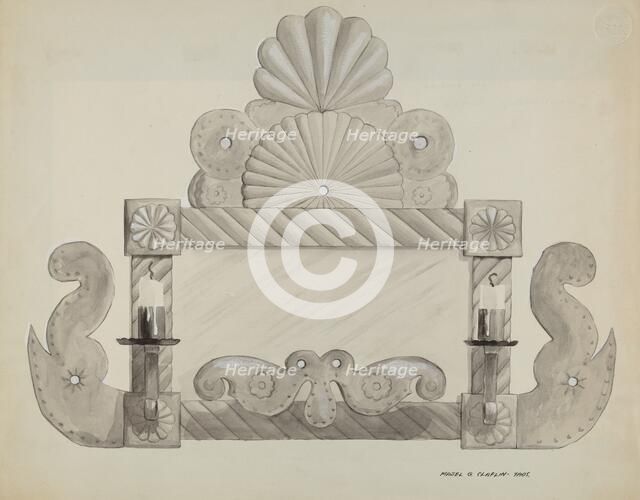 Tin Mirror Frame with 2 Candle Sockets, c. 1937. Creator: Majel G. Claflin.