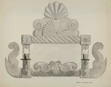 Tin Mirror Frame with 2 Candle Sockets, c. 1937. Creator: Majel G. Claflin