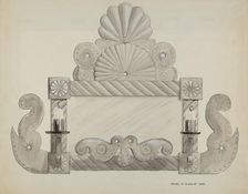 Tin Mirror Frame with 2 Candle Sockets, c. 1937. Creator: Majel G. Claflin