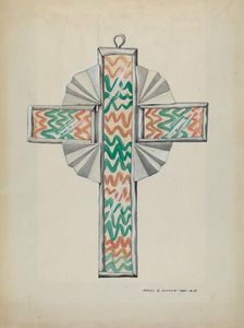 Tin and Painted Glass Cross, c. 1937. Creator: Majel G. Claflin