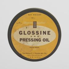 Tin for Madame Walker Glossine and Pressing Oil, 1940s - 1960s. Creator: Unknown