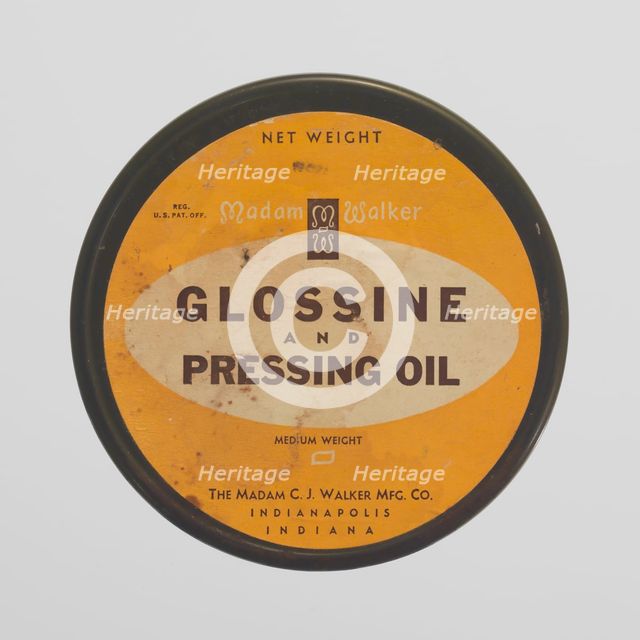 Tin for Madame Walker Glossine and Pressing Oil, 1940s - 1960s. Creator: Unknown.