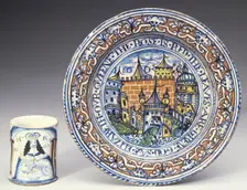 Tin-glazed Delftware plate, 1600. Creator: Unknown
